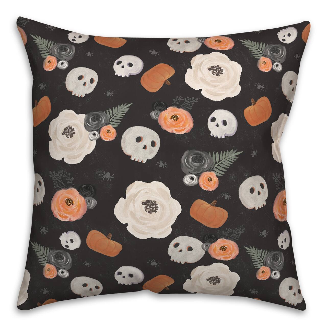 Floral Skull Pattern 18" x 18" Spun Poly Pillow